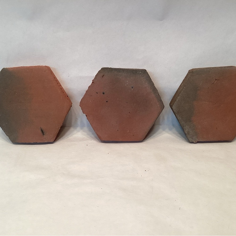 3 Moravian Pottery & Tile Works Hexagon Tiles Smoked 3.5 ” Vintage New Old Stock